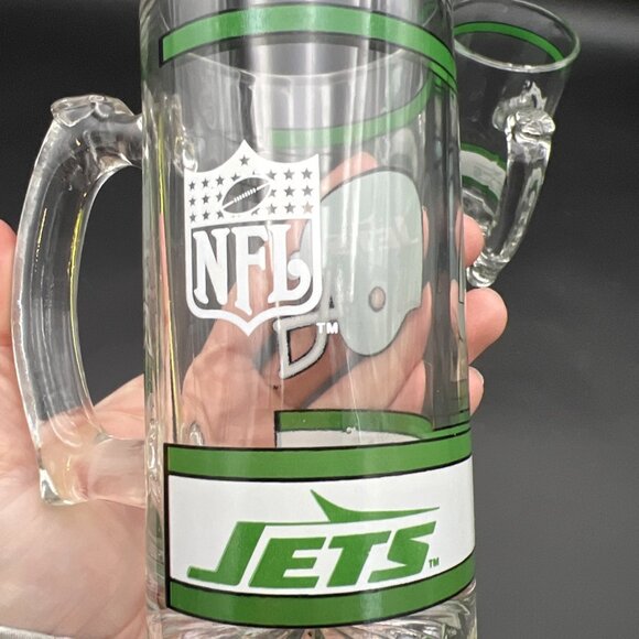 Set Of 2 Vintage New York Jets Handled Heavy Glass Beer Mugs Libby NFL 1980s - Picture 9 of 12